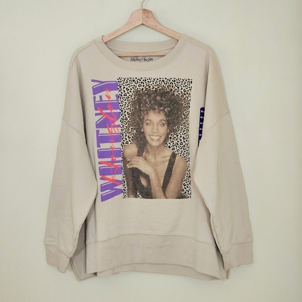 Whitney Houston Sweatshirt Womens XXL Beige LS Fleece Inside Music Icon Boho NWT - Picture 15 of 16